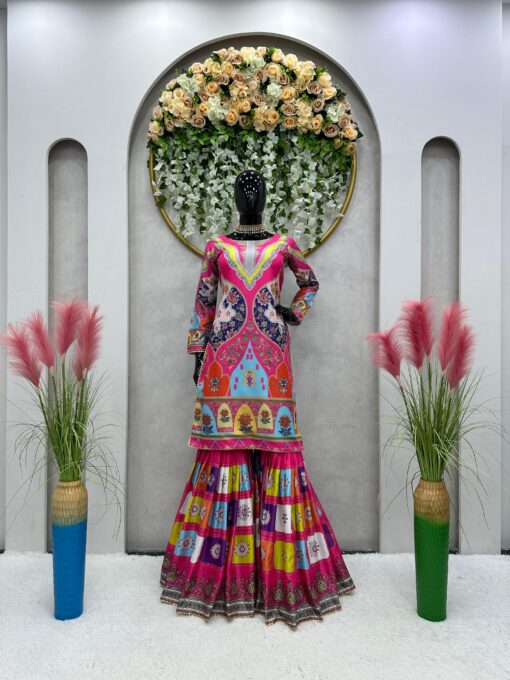 Digital Print Satin Silk Sharara Suit
