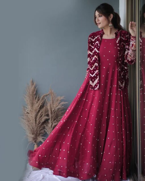 Embroidered Georgette Gown With Jacket