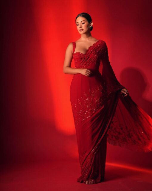 Karva Choth Red Sequance Work Bollywood Saree