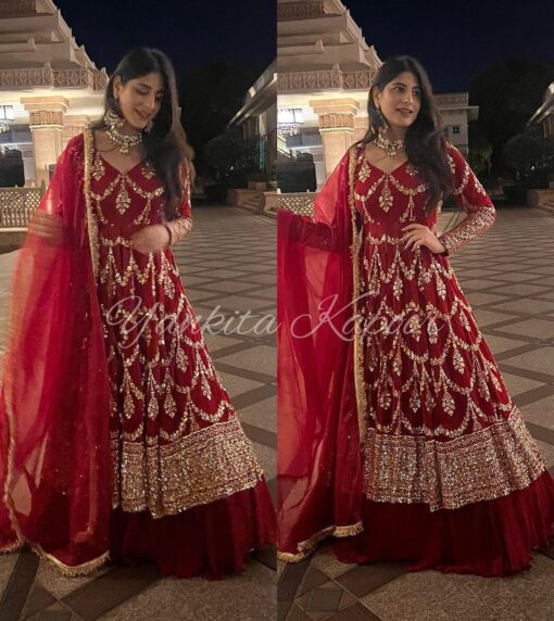 Sequence Work Georgette Red Lehenga Suit