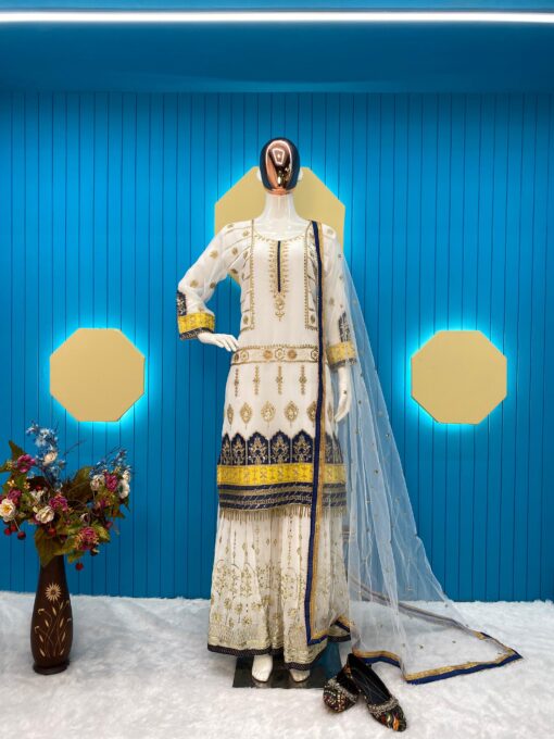 Thread Sequins Work Georgette Sharara Suit
