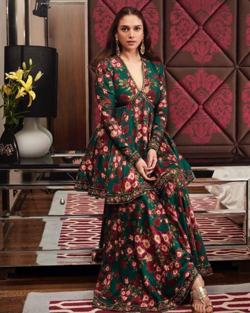 Digitally Printed Butter Silk Kurti Sharar Suit