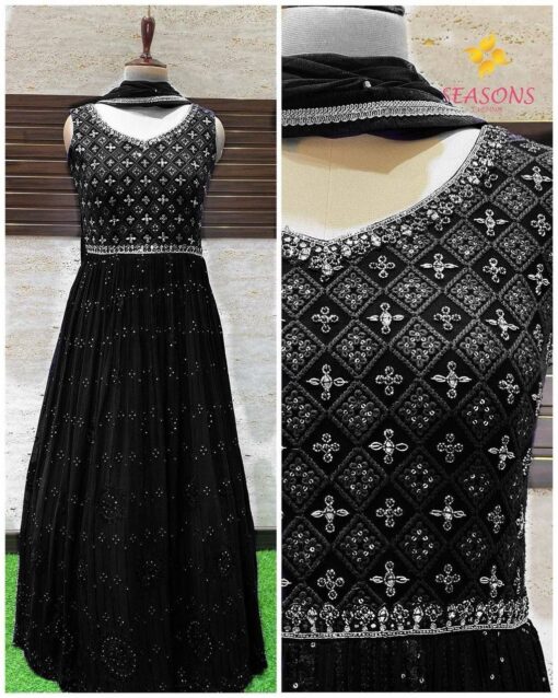Fully Embroidered Geogette Anarkali Gown
