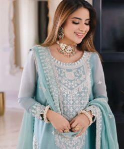 Heavy Embroidery Sky Blue Georgette Suit