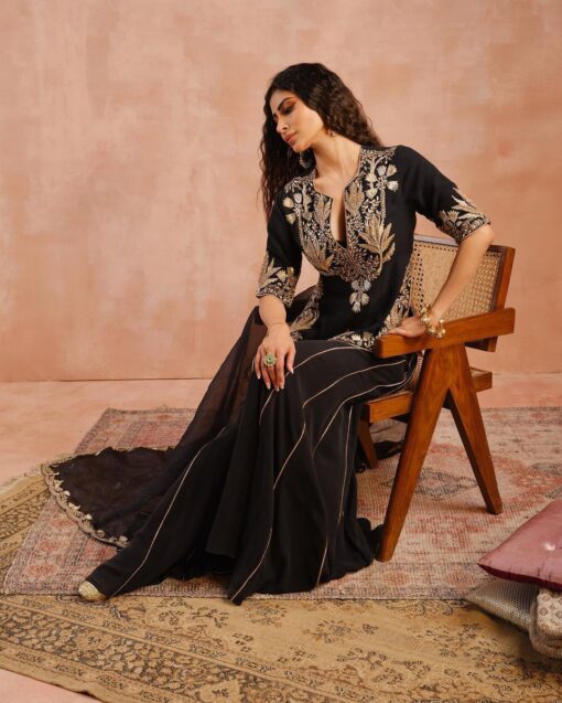 Heavy Sequence Work Georgette Sharara Suit