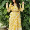 Sunflower Print Georgette Maxi Gown