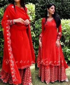 Georgette Embroidered Kurti Plazzo Suit