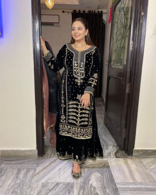 Heavy Embroidery Velvet Sharara Suit