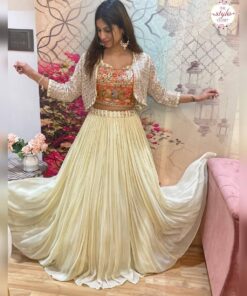 Sequence Embroidered Lehenga Crop Top With Shrug