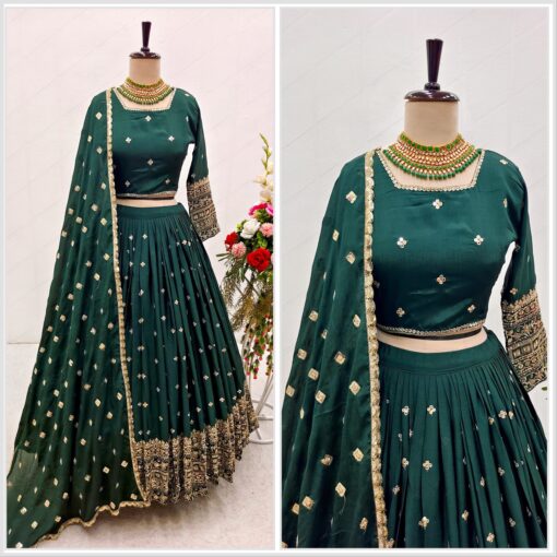 Slub Satin Silk Sequence Work Lehenga Choli