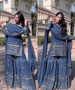 Faux Georgette Sequence Embroidered Sharara Suit