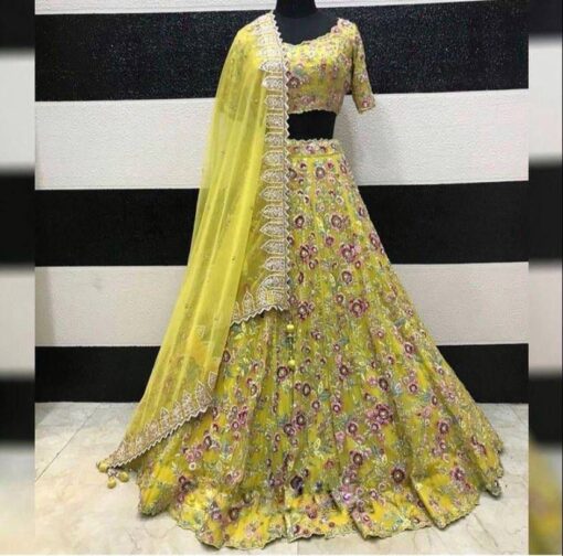 Organza Silk Embroidered Sequence Work Lehenga Choli