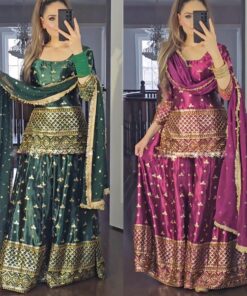 Satin Silk Sequence Embroidered Palzzo Suit