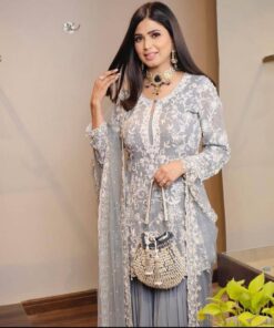 Faux Georgette Heavy Embroidered Plazzo Suit Set