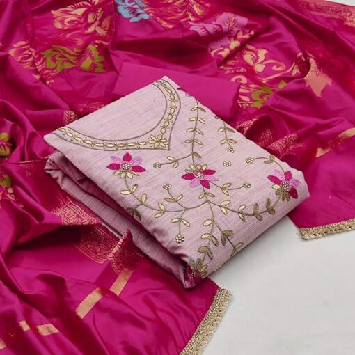 Glace Cotton Embroidered Unstitched Salwar Suit Dress Material
